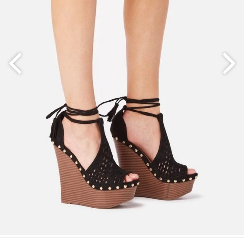 NEW JustFab Lucien Black Platform Wedges
